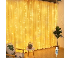 Hoteril Led Usb šviesos užuolaida 3 x 3 m, 300 Led girlianda su 8 režimais, Ip65, nuotolinio valdymo pultelis su laikmačiu, skirta dekoravimui, sodui, vidaus apšvietimui, pavėsinei, vakarėliui