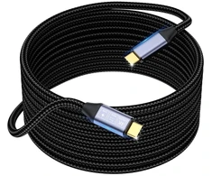 Hotutuki usb c duomenų perdavimo kabelis 5 m, 10 gbps duomenų perdavimas, usb 3.1 gen2 type c įkrovimo kabelis, ilgas usb c kabelis, 100 w 20 v/5 a greito įkrovimo kabelis, 4k @ 60 hz vaizdo perdavimas monitoriui, usb c 5 m