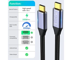 Hotutuki usb c duomenų perdavimo kabelis 5 m, 10 gbps duomenų perdavimas, usb 3.1 gen2 type c įkrovimo kabelis, ilgas usb c kabelis, 100 w 20 v/5 a greito įkrovimo kabelis, 4k @ 60 hz vaizdo perdavimas monitoriui, usb c 5 m