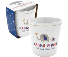 H:ppy Life gėlių vazonas su motyvu "danke Mama", akmens masės gėlių vazonas, aukštis 10,5 cm, su dovanų juostele, dovanų gėlės, gimtadienis, 47526