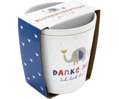H:ppy Life gėlių vazonas su motyvu "danke Mama", akmens masės gėlių vazonas, aukštis 10,5 cm, su dovanų juostele, dovanų gėlės, gimtadienis, 47526