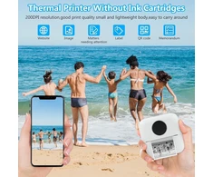 Hsthe Sea Mini spausdintuvas, nešiojamas išmaniesiems telefonams, belaidis terminis spausdintuvas, nuotraukų spausdintuvas su 5 popieriaus ritinėliais ir 5 spalvotais rašikliais nuotraukoms, užrašams, qr kodams ir kt. spausdinti