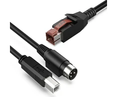 Htguoji 24 V maitinamas usb į usb type b 3 kontaktų brūkšninių kodų skaitytuvo kabelis, 24 V vienas į tris maitinimo y skirstytuvo usb spausdintuvo duomenų kabelis, skirtas aures epson digipos epos pos sistemoms epos spausdintuvams (2 metrai)