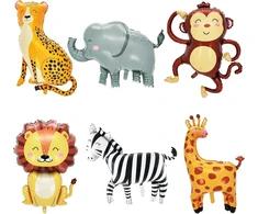 Huahuanghui 6 vienetų džiunglių safari balionų rinkinys, foliniai balionai gyvūnai, džiunglių safari gyvūnų balionai, 3d didžiulis liūtas, leopardas, žirafa, zebras, dramblys, beždžionės folinis balionas, berniukų mergaičių gimtadieniui