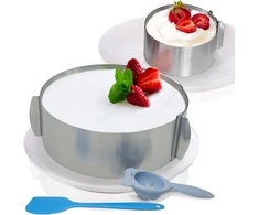 Huanniu 2 reguliuojamų torto žiedų rinkinys, nerūdijantis plienas, reguliuojamas dydis, skersmuo 16–30 cm, aukštis 8,5 cm, torto žiedas, mažas skersmuo 6–10 cm, 5 cm aukštis, apvalus kepimo rėmas su kiaušinių atskyriklis