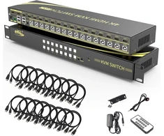 Huasion Kvm jungiklis 16 prievadų Hdmi 2.0 Kvm jungiklis palaiko sparčiuosius klavišus, 4k@60hz 4:4:4, 1080p 3d, 16 kompiuterių / nešiojamųjų kompiuterių bendrinimas su vienu klaviatūros ir pelės komplektu