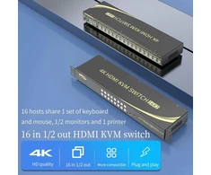 Huasion Kvm jungiklis 16 prievadų Hdmi 2.0 Kvm jungiklis palaiko sparčiuosius klavišus, 4k@60hz 4:4:4, 1080p 3d, 16 kompiuterių / nešiojamųjų kompiuterių bendrinimas su vienu klaviatūros ir pelės komplektu