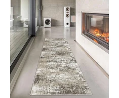 Hugear skalbiamas mašinoje bėgimo takelis, 60 x 180 cm, taupe spalvos koridoriaus kilimas, vidaus akcentinis kilimas, modernus abstraktus žemo plauko kilimas, sendintas kilimas, valgomasis kambarys, virtuvė, neslystantis