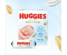 Huggies Pure Extra Care Sensitive kūdikių servetėlės, skirtos visam kūnui, 99% grynas vanduo, be kvapiklių, 8 x 56 servetėlės, mėnesio dėžutė (2 pakuotės)