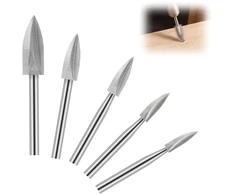 Hugwish 5 vnt. medžio graviravimo grąžtų rinkinys, skirtas Dremel sukamiesiems įrankiams, 3 mm kotas, skirtas medžio drožybai, gręžimui