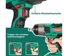 Hychika 350 N·m smūginis veržliasukis su 4.0 Ah 18 V akumuliatoriumi, 3000 Ipm smūgio dažniu, 3 vnt. galvutėmis 17/19/21 mm, adapteriu 10 mm griebtuvui ir dėže ratų varžtams
