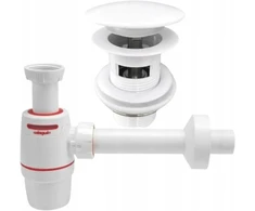 Hydro-era praustuvo sifonas Wirquin Neo Air + Click Clack kamštis su persipylimu, baltas