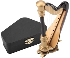 Hztyyier medinės mini arfos modelio kopija su dailia dėžute, muzikos instrumento miniatiūrinė dekoracija namų kavos ornamentui