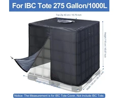 Ibc konteinerio uždangalas 1000l, 420d ibc konteinerio tentas, atsparus dulkėms, anti-uv su vandeniui atspariu užtrauktuku ir skaidriu langu lauko 275 galonų vandens talpai (120 x 100 x 116 cm)