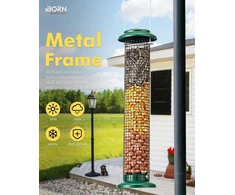 Iborn metalinis lesyklėlė žemės riešutams ir saulėgrąžų sėkloms - pakabinama lesyklėlė laukiniams paukščiams, tokiems kaip geniai, zylės, riešutinės, pilkosios zylės ir kėkštai, 35 cm, žalia