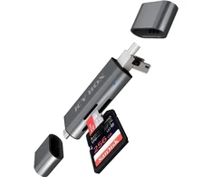 Icy Box Ib-cr201-c3 Sd kortelių skaitytuvas su Usb 3.0, skirtas Sd ir Micro Sd, 3 Usb jungtys (usb-c, Usb-a, Micro Usb), Otg, aliumininis