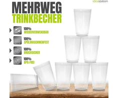 Idea-station plastikinės puodelės, 8 x 450 ml, skaidrūs, nedūžtantys gėrimų puodeliai vaikams, tvirti plastikiniai puodeliai vakarėliams
