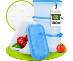Idea-station šaldymo indelių rinkinys, 4 vnt. – 1000 ml – sukraunami šaldymo indeliai su dangteliais – nedūžtantys indeliai šaldymui – saugūs maistui ir be Bpa