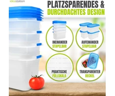 Idea-station šaldymo indelių rinkinys, 4 vnt. – 1000 ml – sukraunami šaldymo indeliai su dangteliais – nedūžtantys indeliai šaldymui – saugūs maistui ir be Bpa