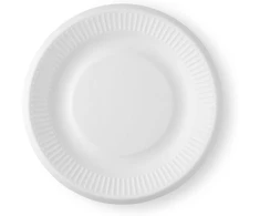 Idena 58250 lėkštės vakarėliams, baltos, 100 vnt. pakuotė, skersmuo 23 cm, draugiškos aplinkai ir kompostuojamos, popierinės lėkštės, vienkartiniai indai