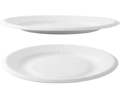 Idena 58250 lėkštės vakarėliams, baltos, 100 vnt. pakuotė, skersmuo 23 cm, draugiškos aplinkai ir kompostuojamos, popierinės lėkštės, vienkartiniai indai