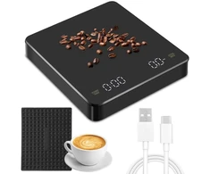 Įkraunamos skaitmeninės virtuvinės svarstyklės, skaitmeninės kavos svarstyklės su laikmačiu, lcd ekranu ir taros funkcija, 3kg / 0,1 g didelio tikslumo įkraunamos kavos svarstyklės skaitmeninės virtuvinės svarstyklės kepimui