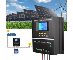 Įkrovimo reguliatorius 60a 12v/24v/36v/48v 2xusb Lcd Mppt saulės valdiklis