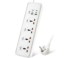 Ilginimo laidas su usb lizdais, 4 krypčių lizdai su 4 usb-c prievadais ir 2 usb prievadais, 3250 w vienas jungiklis, 1,8 m ilginimo laidas su apsaugotomis maitinimo juostomis, eu multi kištukinis adapteris, baltas