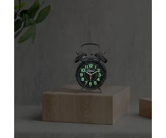 Infactory Fishtec - retro žadintuvas - radijo bangomis valdomas - vintažinis žadintuvas su dvigubu varpeliu - maitinamas baterijomis - laikrodis prie lovos - chromuotas - 18 cm - šviečia tamsoje - fluorescencinė žalia - vintažinis