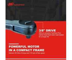 Ingersoll Rand 170g 3/8 colių Edge serijos pneumatinis terkšlinis raktas, juodas