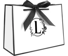 Initial Gift Bags, 2 popierinių maišelių su kaspinais + 2 dovanų popieriaus pakuotė, dovanų maišeliai su rankena, vakarėlių maišeliai, kryžminio dugno maišeliai, dovanų pakavimas gimtadieniui, vestuvėms, krikštynoms, motinos dienai (l)