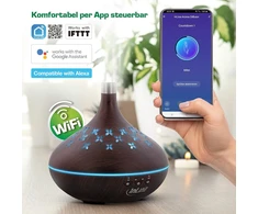 Inline Smarthome aromaterapinis difuzorius eteriniams aliejams, 400 ml, ultragarsinis drėkintuvas, kambario kvapas, oro gaiviklis miegamajam, biurui, aplinkos apšvietimas, laikmatis, suderinamas su Alexa/google Home, 40154