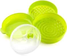 Garų puodas Innovagoods Dvigubas garintuvas Fresh, skirtas mikrobangų krosnelei, žalias, 22 x 12/17 cm