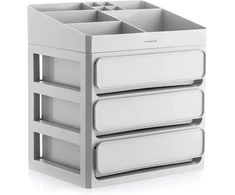 Innovagoods makiažo organizatorius su 3 stalčiais ir 9 skyreliais, didelės talpos, daugiafunkcinis kosmetikai, papuošalams, biuro reikmenims, lengvai valomas, pilkas, polipropilenas