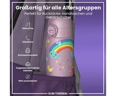Ion8 vakuuminis nerūdijančio plieno gėrimo butelis 500 ml, nepralaidus, atidaromas viena ranka, saugus užraktas, galima plauti indaplovėje, su nešimo rankena, lengvai valomas, patvarus ir atsparus įbrėžimams, Lilac Unicorn
