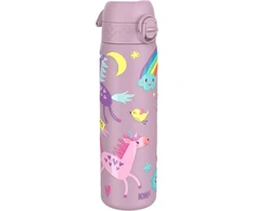 Ion8 vakuuminis nerūdijančio plieno gėrimo butelis 500 ml, nepralaidus, atidaromas viena ranka, saugus užraktas, galima plauti indaplovėje, su nešimo rankena, lengvai valomas, patvarus ir atsparus įbrėžimams, Lilac Unicorn