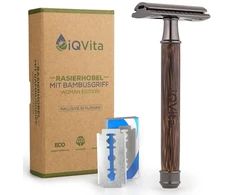 Iqvita® Premium skustuvas su bambuko rankena - moteriškas skustuvas - su 10 skustuvo peiliukų - šlapias skustuvas - uždaras šukos - draugiškas aplinkai ir tvarus - nulis atliekų - su el. knyga