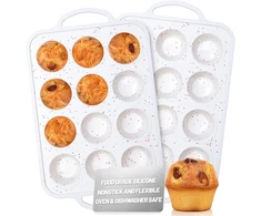 Irayin silikoninė mini keksiukų forma 12 keksiukams, 2 vnt. keksiukų kepimo forma su metaliniu rėmu, nelimpanti, be Bpa, galima plauti indaplovėje, skirta keksiukams, riestainiams, keksiukams