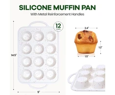 Irayin silikoninė mini keksiukų forma 12 keksiukams, 2 vnt. keksiukų kepimo forma su metaliniu rėmu, nelimpanti, be Bpa, galima plauti indaplovėje, skirta keksiukams, riestainiams, keksiukams