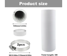Išmetimo žarna 100 mm lankstus vamzdis ventiliacijos žarna išmetimo vamzdis lanksti žarna siurbimo žarna oro kondicionierius džiovintuvas viryklės gaubtas aliumininės žarnos pvc aliuminio vamzdis 3 m su 2 žarnų spaustukais ventiliatoriaus vamzdžiui