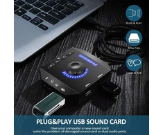 Išorinė garso plokštė, Phoinikas T10 Usb garso adapteris, skirtas Pc Windows, Mac, Linux, nešiojamiesiems kompiuteriams, staliniams kompiuteriams, stereo garso plokštė su 3,5 mm sąsaja ir Usb sąsaja, Plug &amp; Play (6-in-1, juoda)