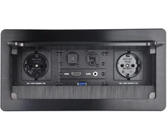 Ištraukiamas lizdas, konferencijų salės stalo multimedijos lizdo maitinimo blokas su įmontuotu lizdu - sidabrinis - 2x schuko - 1x cat6 - 1x usb-c duomenų - 1x hdmi 1x audio stereo lizdas 3.5 mm - 1x usb 3.0