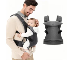 Iulonee nešyklė kūdikiams, ergonomiška nešyklė su nuimamu seilinuku, nešiojimas priekyje ir nugaroje, kūdikio nešyklė vaikams, 3-36 mėn. (3-15 kg), pilka