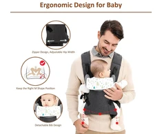 Iulonee nešyklė kūdikiams, ergonomiška nešyklė su nuimamu seilinuku, nešiojimas priekyje ir nugaroje, kūdikio nešyklė vaikams, 3-36 mėn. (3-15 kg), pilka