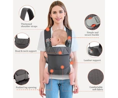 Iulonee nešyklė naujagimiams, ergonomiška nešyklė, nešiojama nešyklė, priekyje ir nugaroje, kūdikio laikiklis, nešyklė kūdikiams, vaikams, tamsiai pilka
