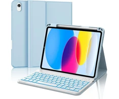 Iveoppe dėklas su klaviatūra, skirtas ipad a16 11 kartos 2025/10 kartos 2022, bluetooth magnetinė klaviatūra, skirta ipad 11-osios/10-osios kartos (11/10,9 colio), 7 spalvų apšvietimas, qwertz išdėstymo klaviatūra, mėlyna