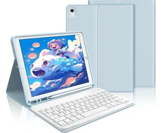 Iveoppe Ipad klaviatūra su dėklu, skirta 9-osios/8-osios/7-osios kartos, 10,2 colio Air 3 ir Pro 10.5 – magnetiškai nuimama, Qwertz, šviesiai mėlyna