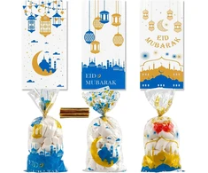Iwtbnoa 105 Ramadan maišelių rinkinys pripildymui, Eid Mubarak dovanų maišeliai, Bayram dovanų maišeliai, Eid Mubarak dekoracija, dovanų maišelių celofanas, Ramadan dovanų maišeliai vakarėlių maišelių dekoravimui