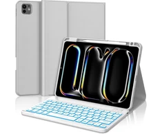 Jademall Klaviatūra Ipad Pro 11 M4 - Belaidė klaviatūra su apšvietimu, skirta Ipad Pro 11 5th Gen 2024, apsauginis dėklas su pieštuko laikikliu, Qwertz vokiečių kalba