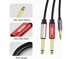 Jamega 3.5 mm lizdas į dvigubą 6.35 mm lizdo kabelį 2 m - audio kabelis 6.35 mm lizdo kištukas į 3.5 mm lizdo audio skirstytuvo lizdo kabelį skaitmeninės sąsajos instrumento kabelis mikšeriui, gitarai ir kt.